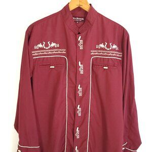 White Diamonds Western Shirt Men's XL Maroon Embroidered Horseshoe